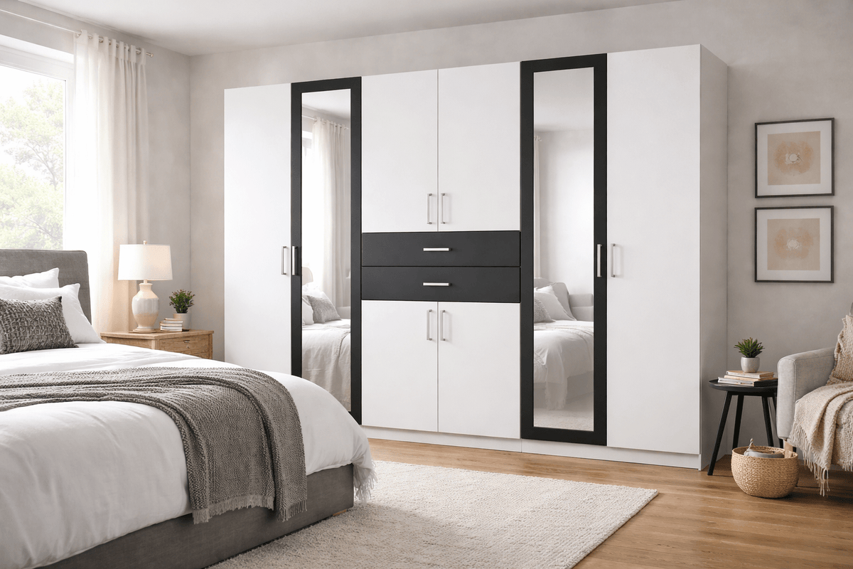 DAKAR Mirrored Wardrobe 6 Door 270 cm White and Graphite Mirrored Door