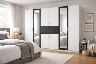 CHOICEWARDROBE DAKAR Mirrored Wardrobe 6 Door 270 cm White and Graphite Mirrored Door