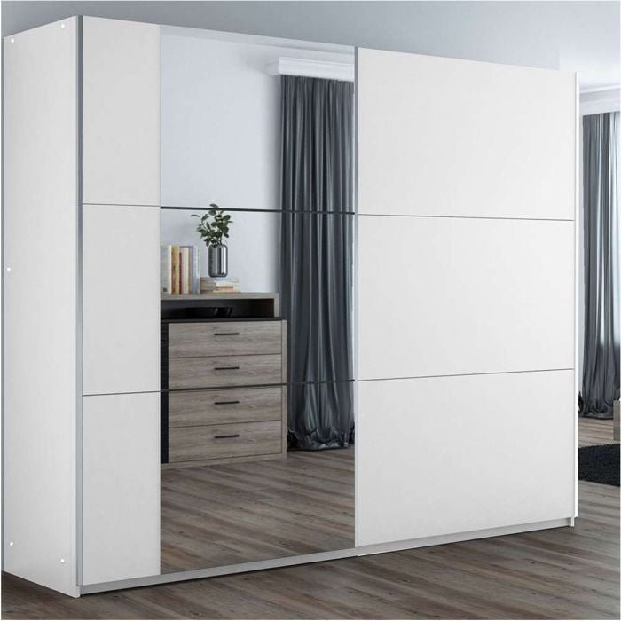 Oldham white 3-door mirrored sliding wardrobe, 250cm wide