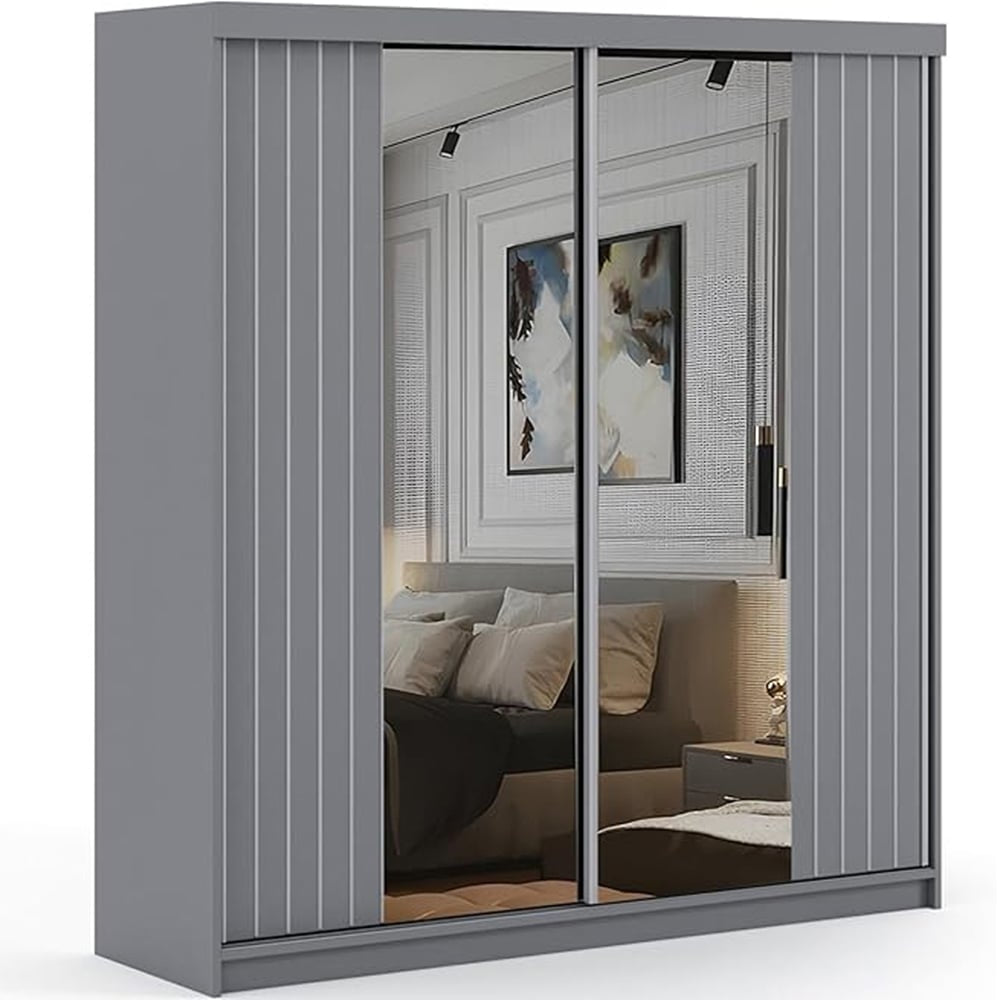 Molli Grey 200cm sliding door wardrobe with mirrored panels and vertical detailing