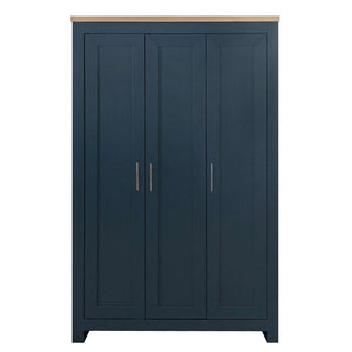 Highland Wooden Wardrobe With 3 Doors In Navy Blue And Oak