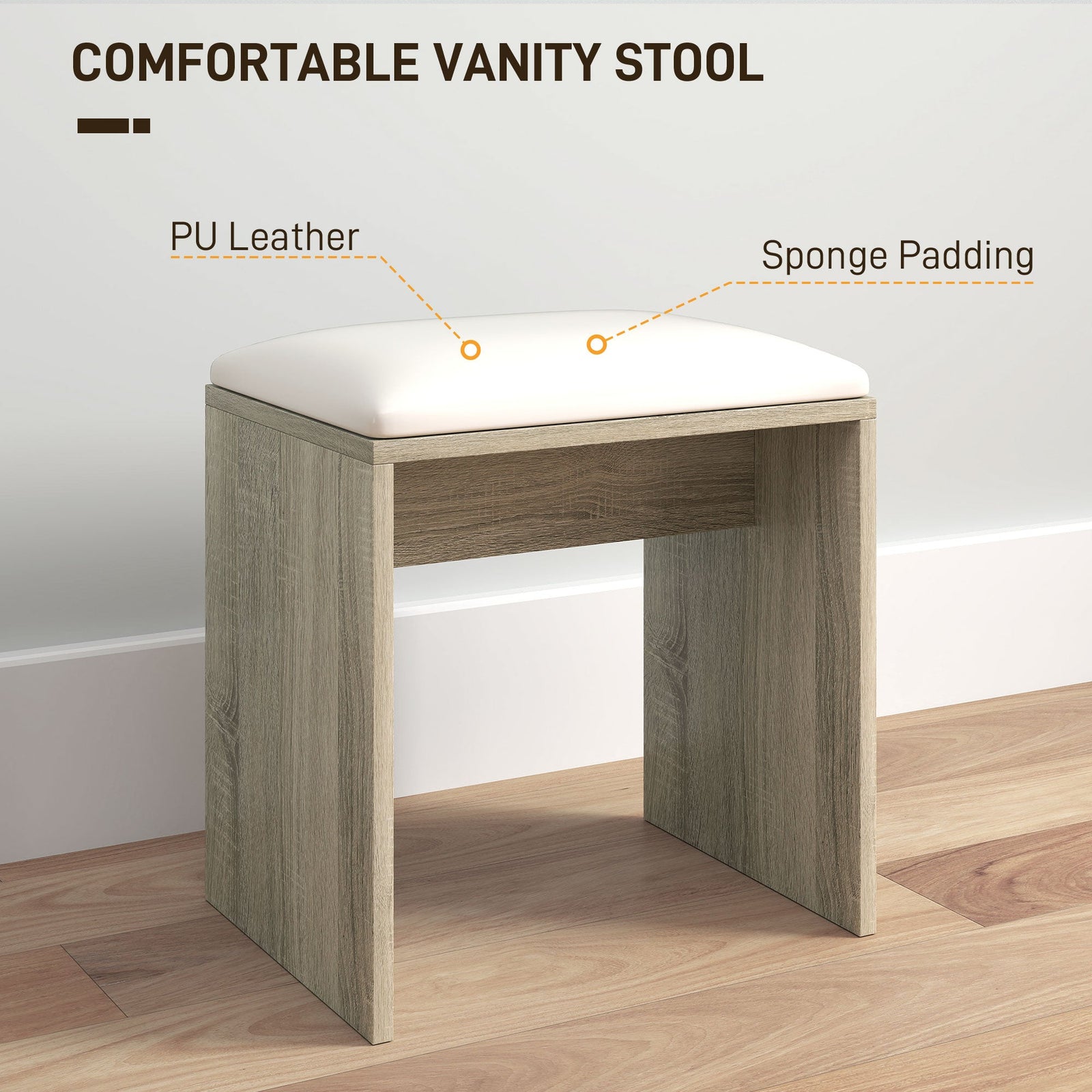 homcom dressing table and stool set with storage wood effect