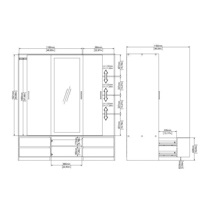 Lacoste 181cm 3-Door Mirrored Sliding Wardrobe – Jackson Hickory Oak – product image 3