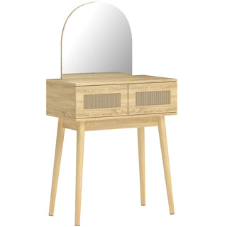 homcom dressing table compact vanity desk with mirror and 2 drawers natural wood finish