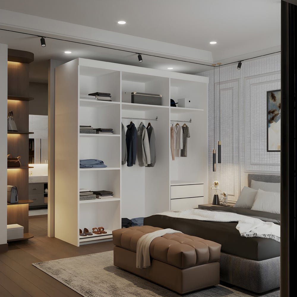 CHOICEWARDROBE Molli 200cm white sliding door wardrobe with mirrored panels, shelves, drawers, and hanging space.