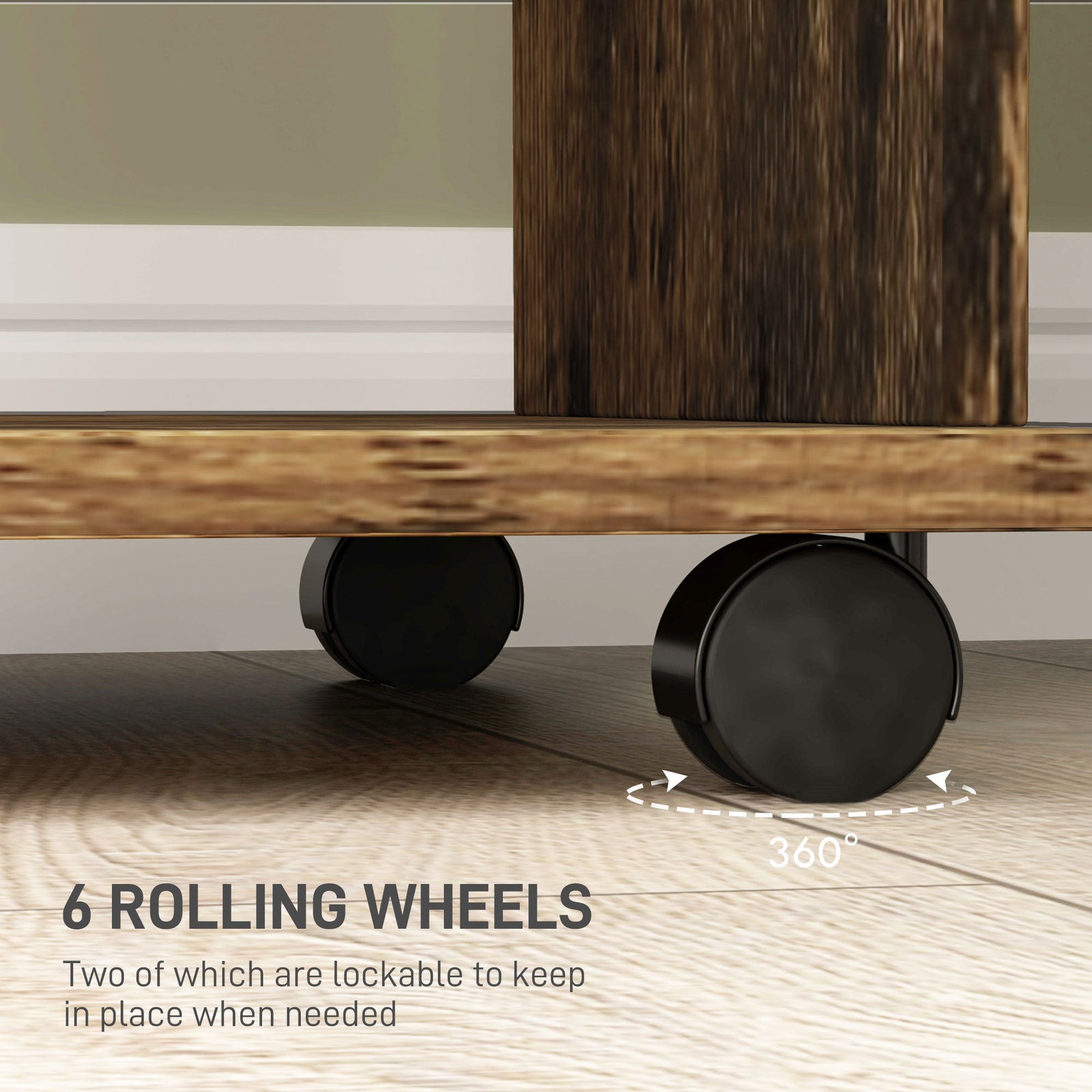 homcom open wardrobe double mobile storage shelves organizer w 6 wheels rustic brown