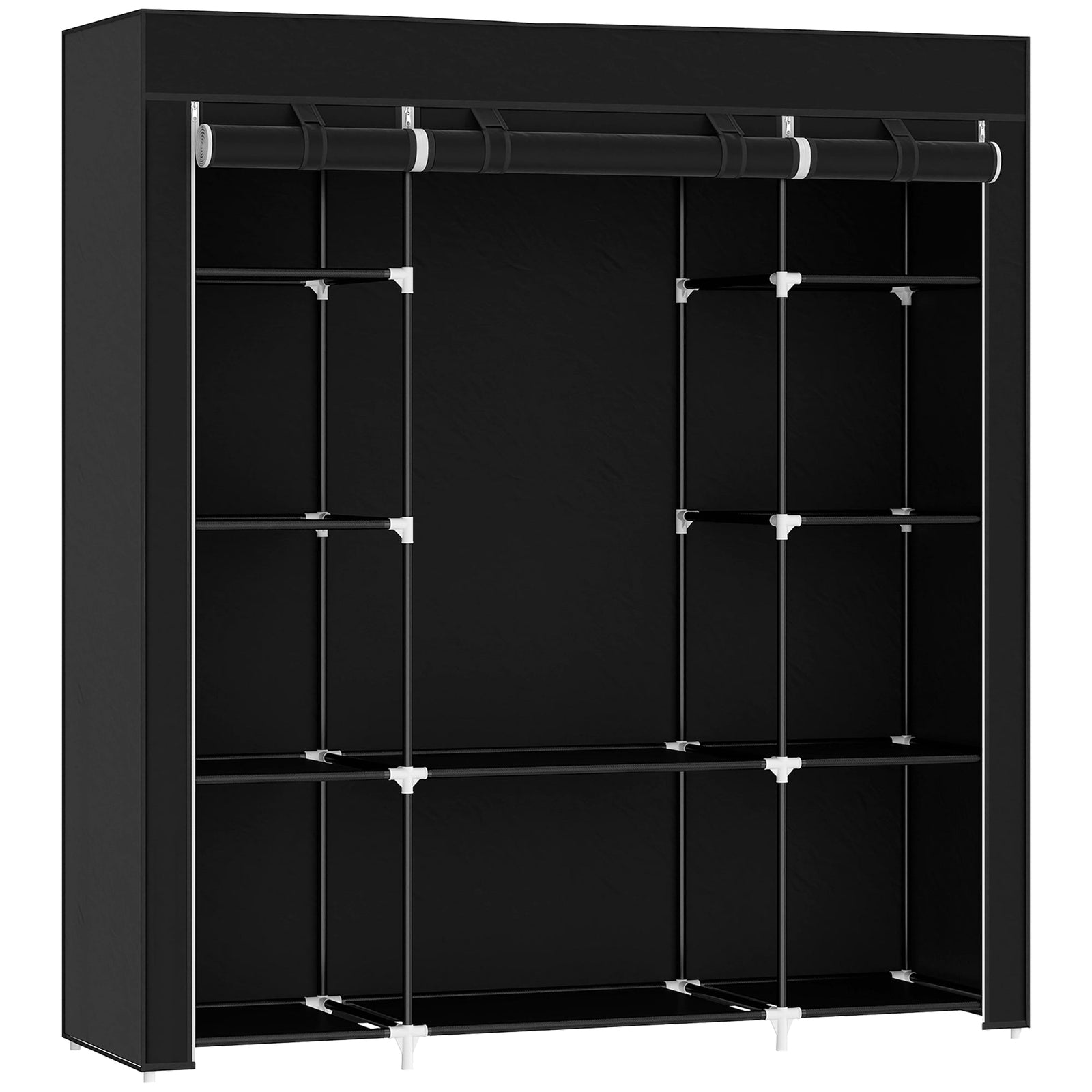 homcom portable wardrobe foldable fabric wardrobe 150 x 43 x 162 5cm clothes storage organiser with hanging rail shelves fabric cover for bedroom black