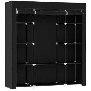 homcom portable wardrobe foldable fabric wardrobe 150 x 43 x 162 5cm clothes storage organiser with hanging rail shelves fabric cover for bedroom black