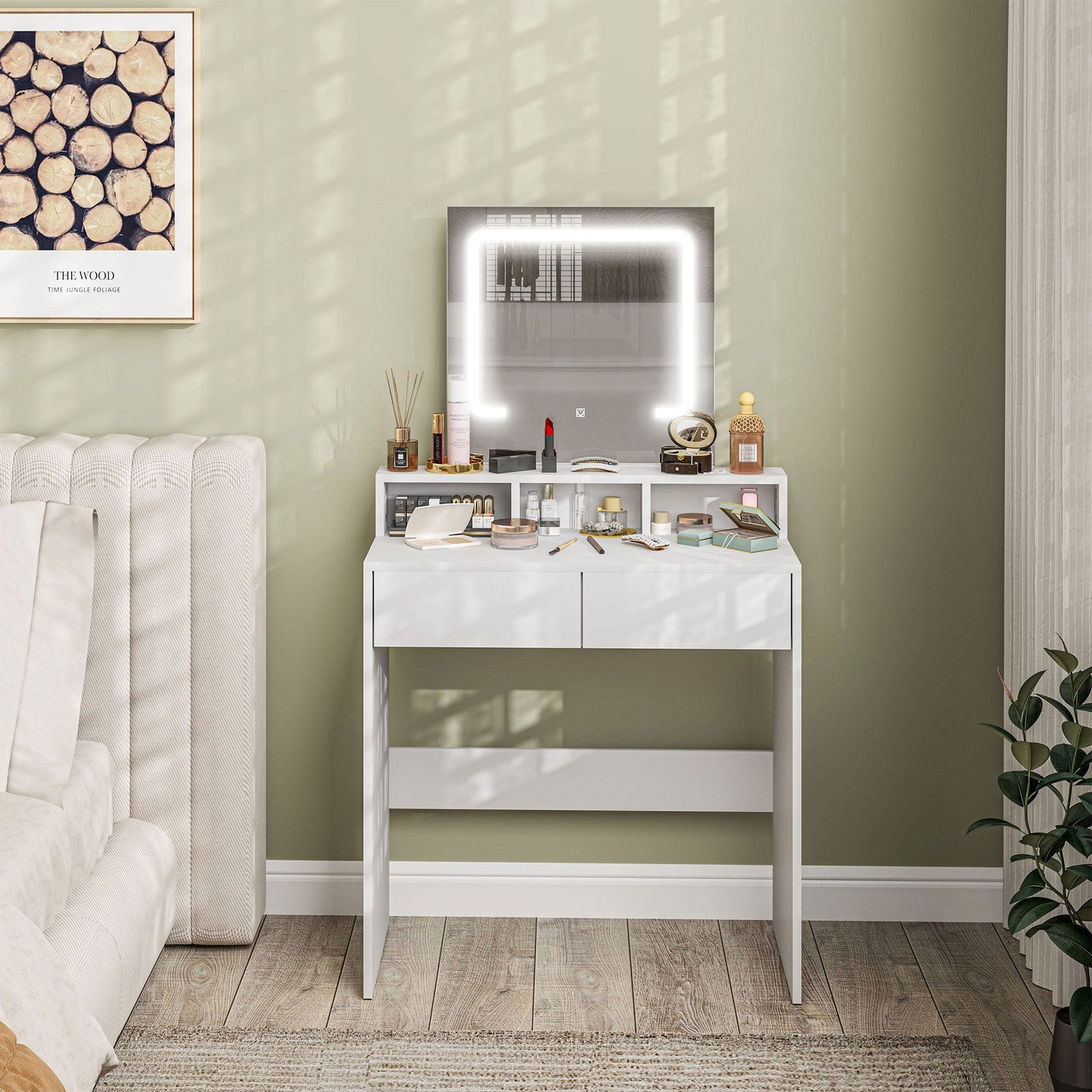 homcom storage dressing table with led light mirror white