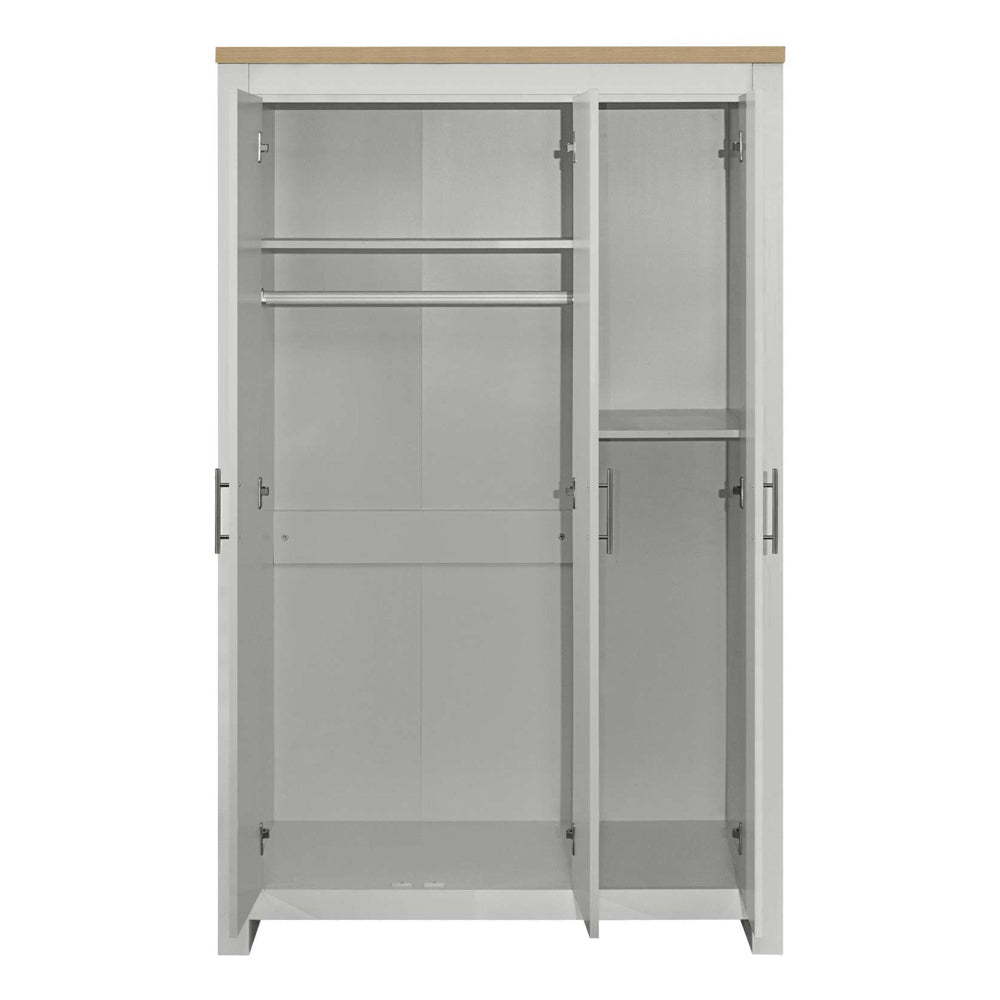 CHOICEWARDROBE Highland 3-door navy and oak-effect wardrobe with open doors showing hanging rail