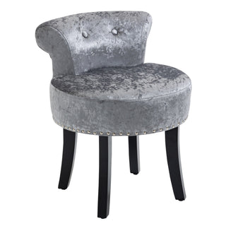 homcom dressing table stool with rubber wood legs ice velvet vanity stool for living room bedroom grey