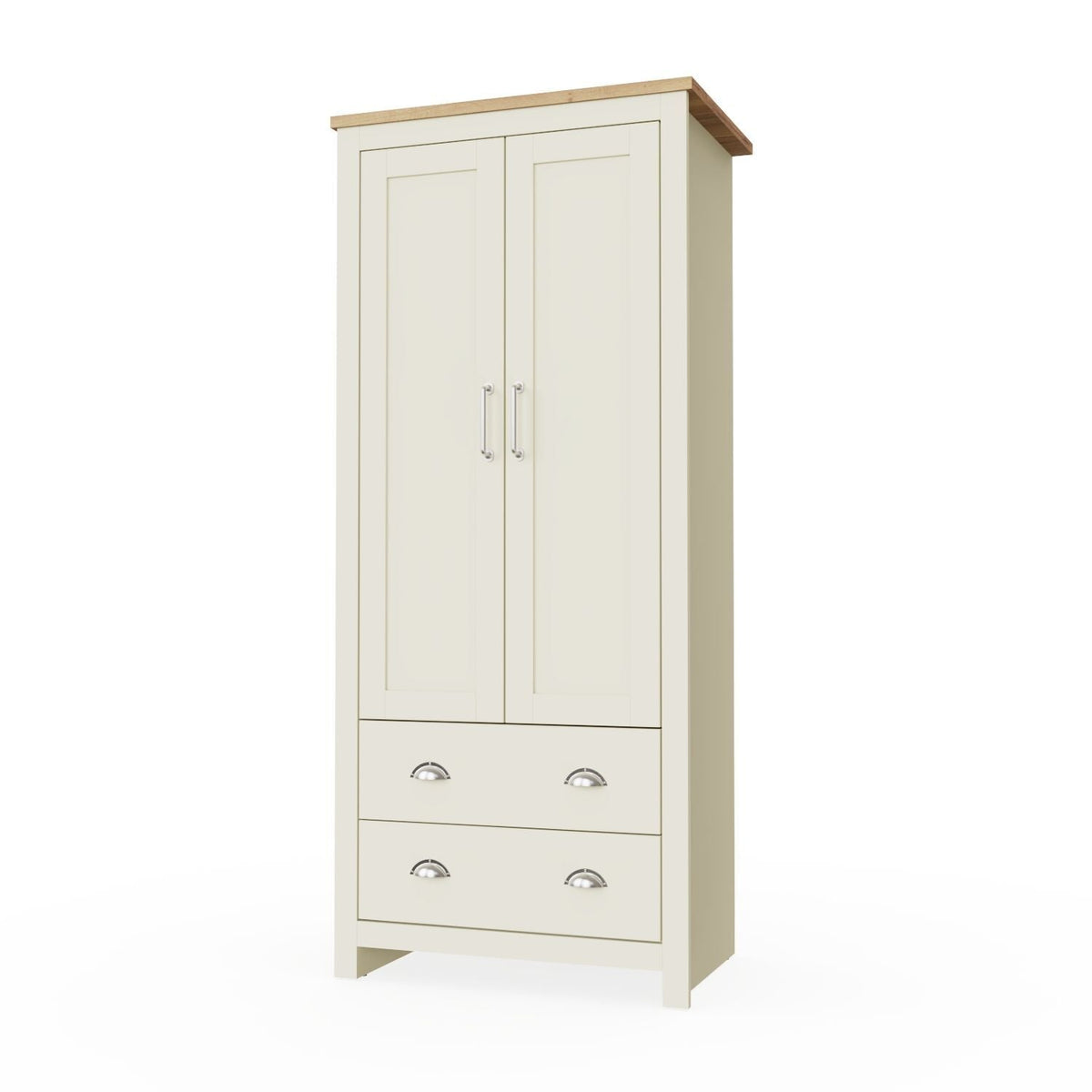 CHOICEWARDROBE Lisbon cream 2 door wardrobe with oak effect top and two drawers.