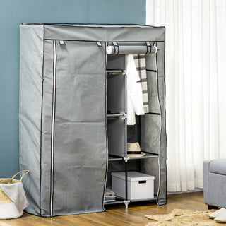 homcom fabric wardrobe with rails and shelves light grey