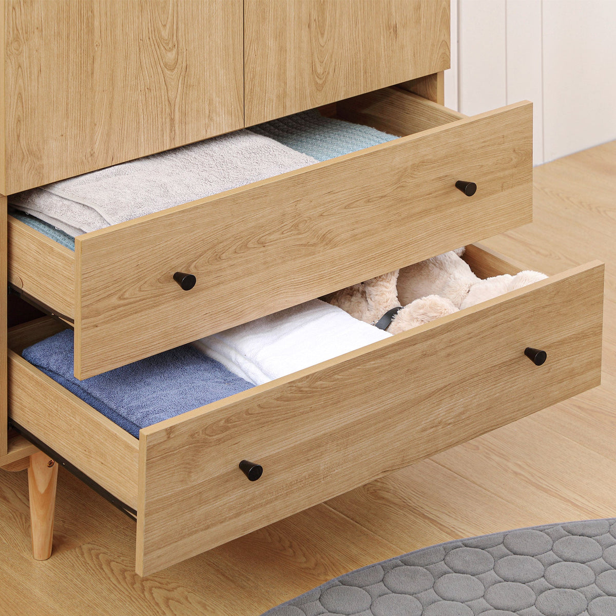 homcom wardrobe with 2 doors 2 drawers hanging rail for bedroom clothes storage organiser 80x52x180cm natural tone
