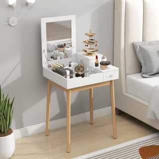 homcom dressing table with flip up mirror makeup desk with 2 drawers and pine wood legs vanity table writing desk for bedroom living room white