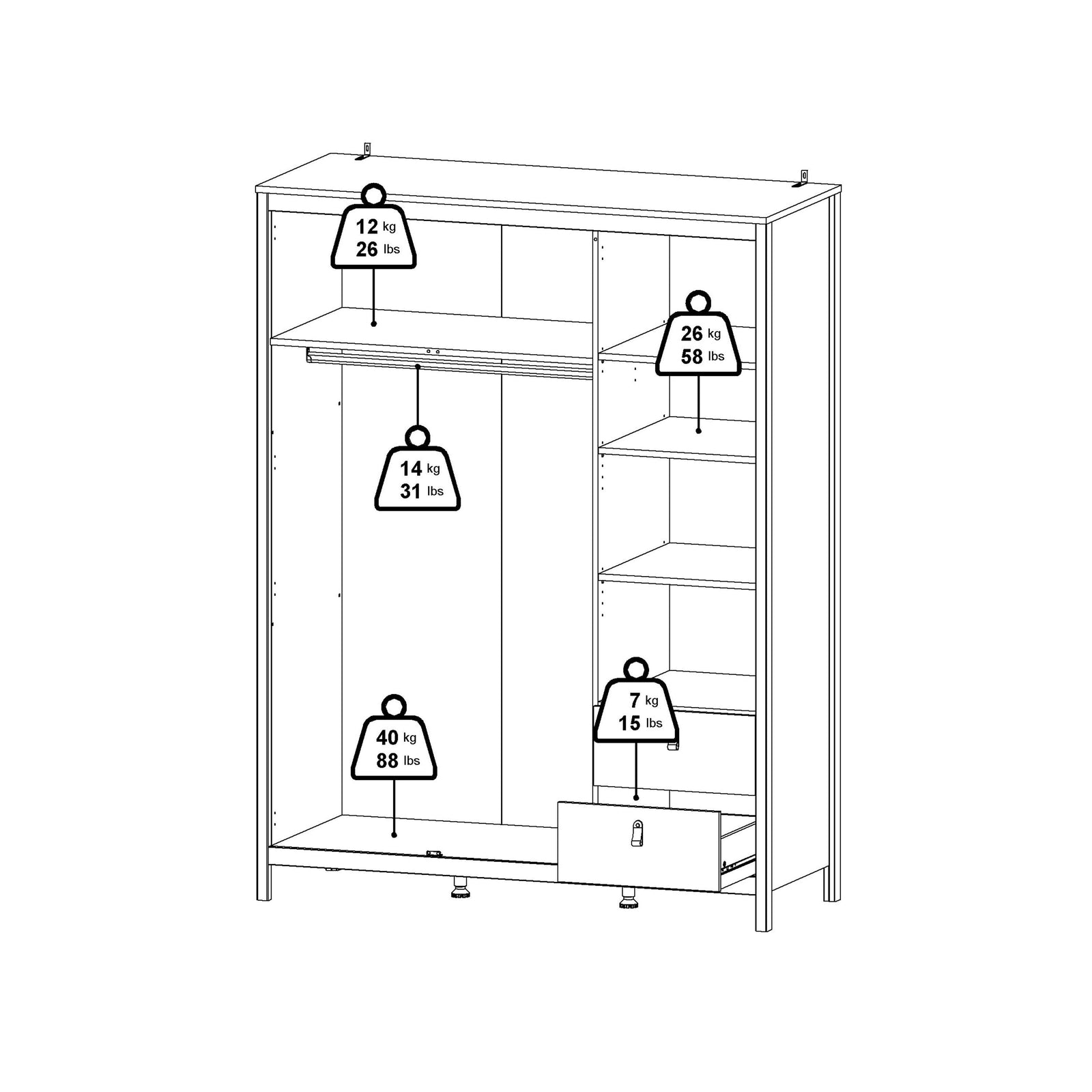 Burnley 150cm 3-Door Mirrored Wardrobe with 2 Drawers – Cashmere – product image 12