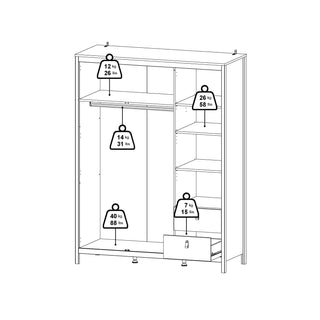 Wardrobe - BURNLEY 3 Door 2 Drawer Mirrored Wardrobe Beige 150cm