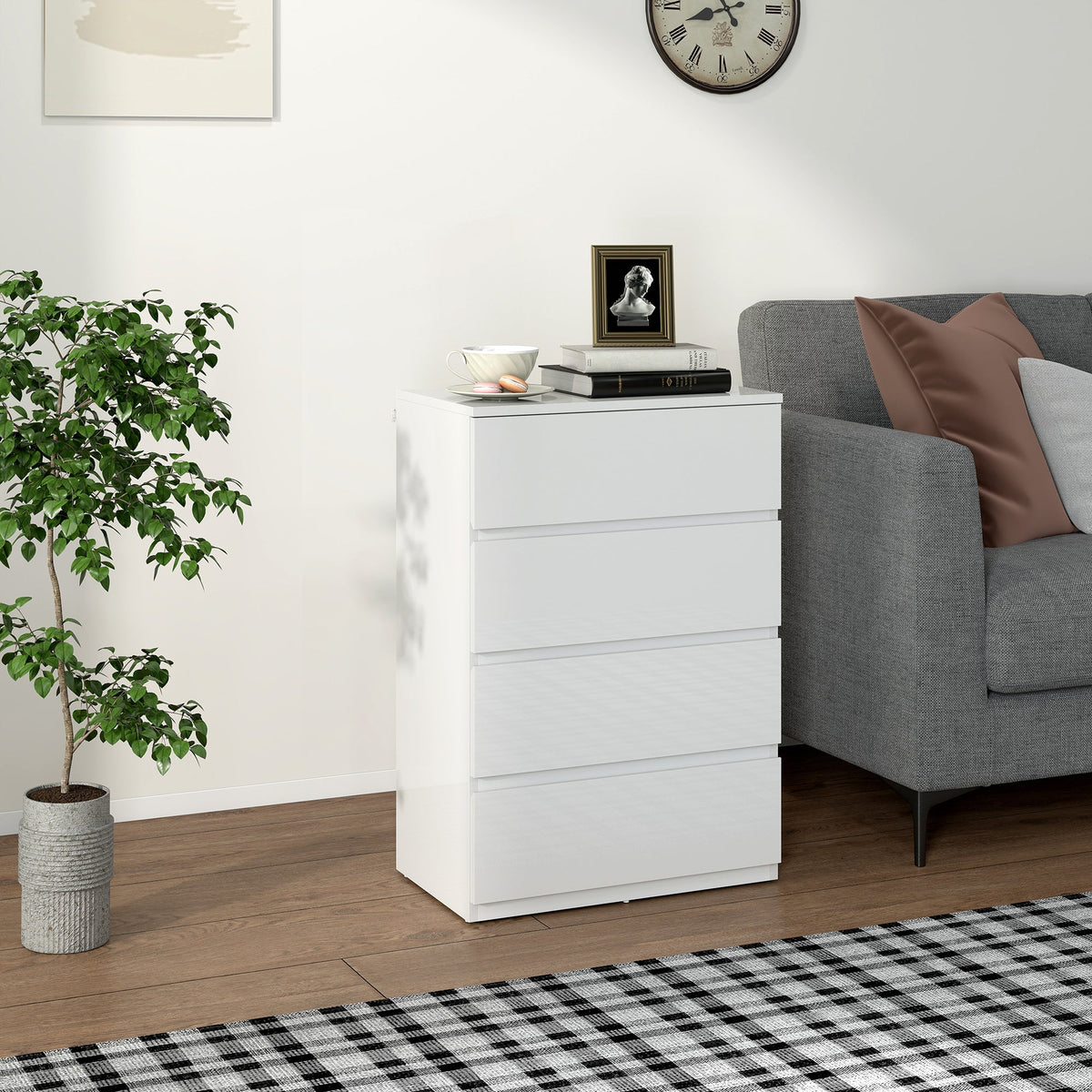 homcom high gloss chest of drawers 4 drawer storage cabinets modern dresser for bedroom white