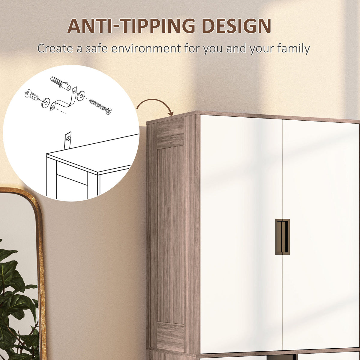 homcom two door two drawer wardrobe white brown