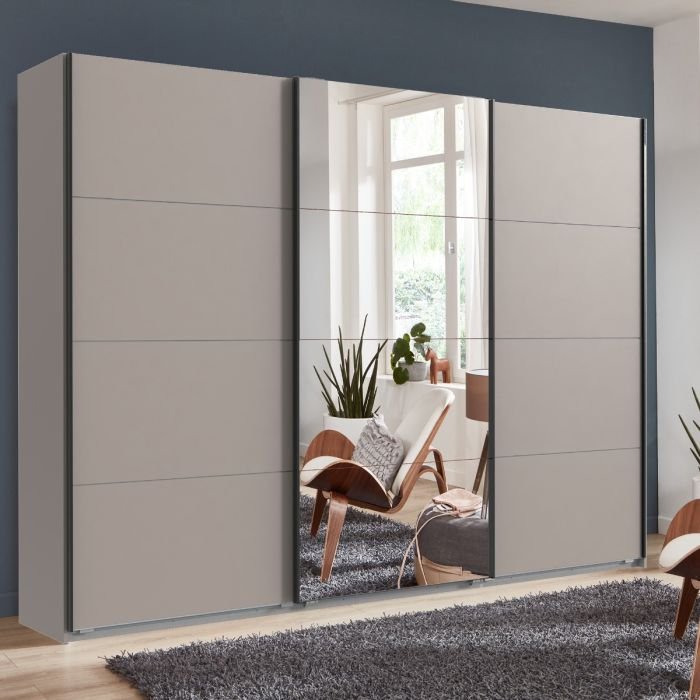 CHOICEWARDROBE Anvast 270cm white 3-door sliding wardrobe with mirrored centre door