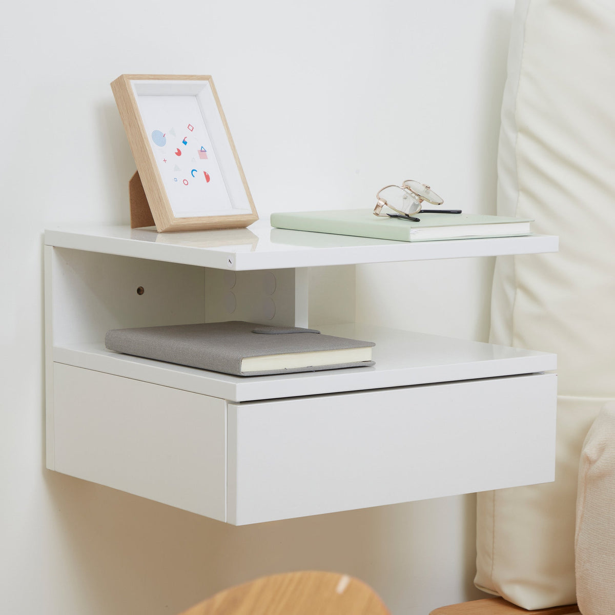 homcom set of two floating high gloss bedside tables white