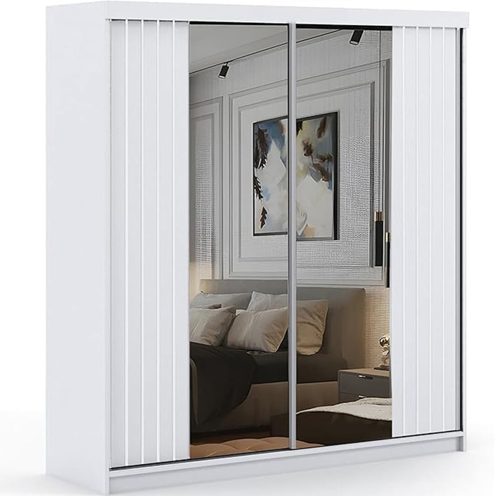 CHOICEWARDROBE Molli 200cm white 2 door sliding wardrobe with central mirrored panels and fluted detailing.