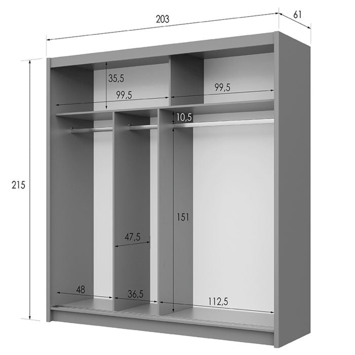Kinross II 203cm 2-Door Mirrored Sliding Wardrobe – Graphite – product image 10