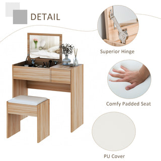 homcom dressing table with flip up mirror and cushioned stool makeup vanity desk with hidden compartments and storage drawer convertible writing table for bedroom natural