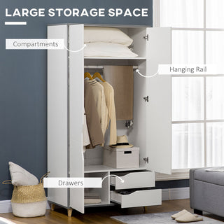homcom bedroom furniture set wardrobe with hanging rail 3 drawer chest of drawers with cut out handles grey and white