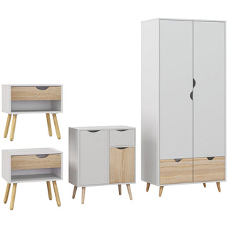 homcom bedroom furniture set wardrobe with hanging rail bedside table floor cabinet with storage nature wood finish and white