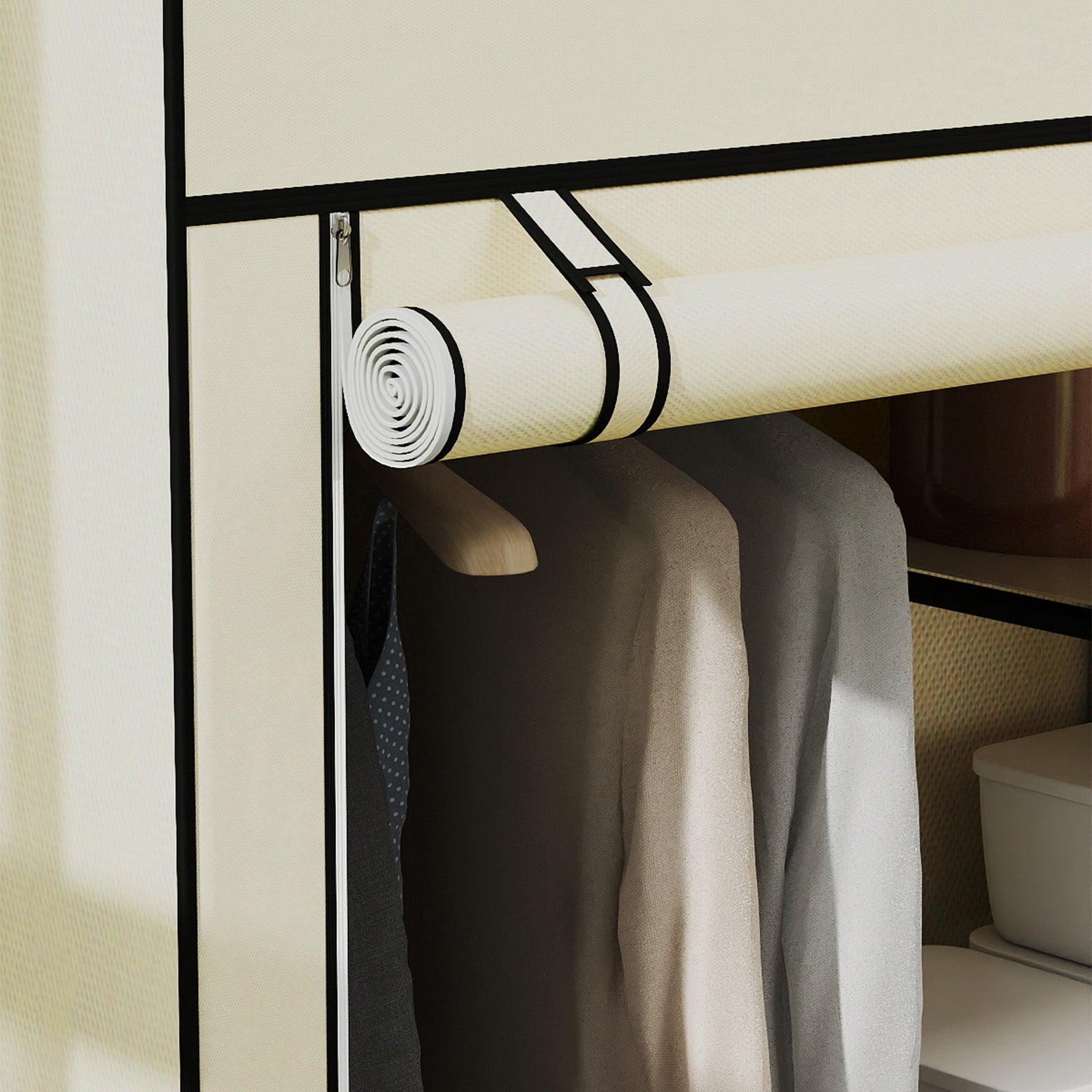 homcom fabric wardrobe portable wardrobe with 6 shelves 1 hanging rail foldable closets 103 x 43 x 162 5 cm cream white