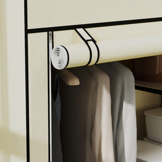 homcom fabric wardrobe portable wardrobe with 6 shelves 1 hanging rail foldable closets 103 x 43 x 162 5 cm cream white