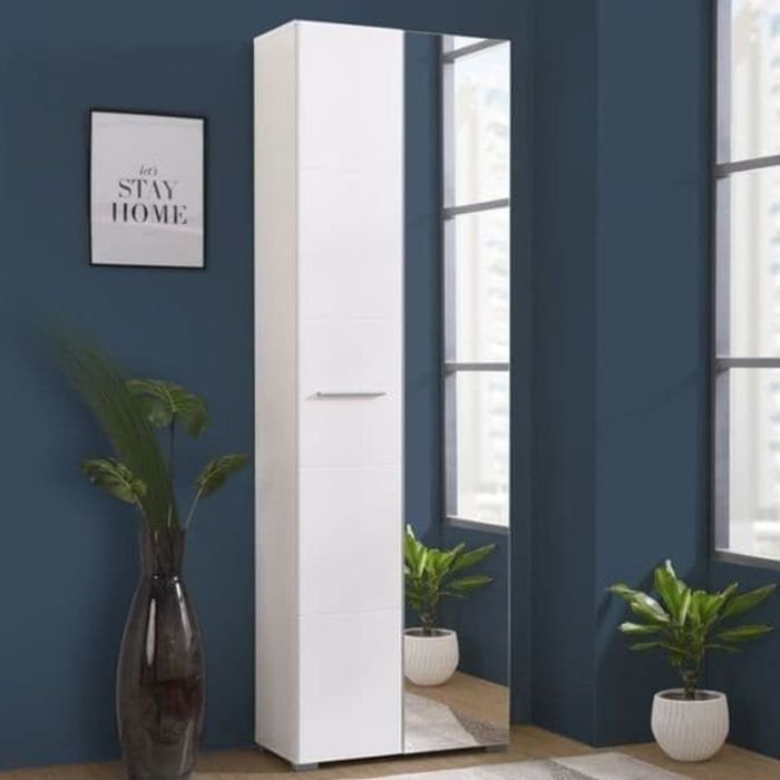 AMANDA 60cm white 2 door mirrored narrow wardrobe