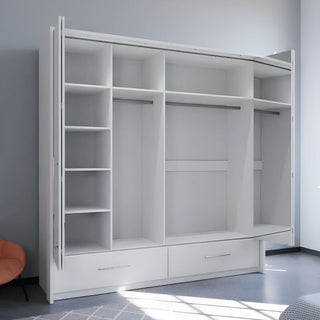 LINDSEY 2 Door Wardrobe White with shelves, hanging rails and drawers