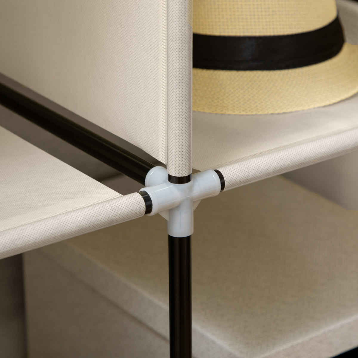 homcom fabric wardrobe with rails and shelves cream white