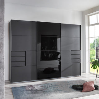 CHOICEWARDROBE Aurex Black Tinted Glass 3 Door Sliding Wardrobe Drawers