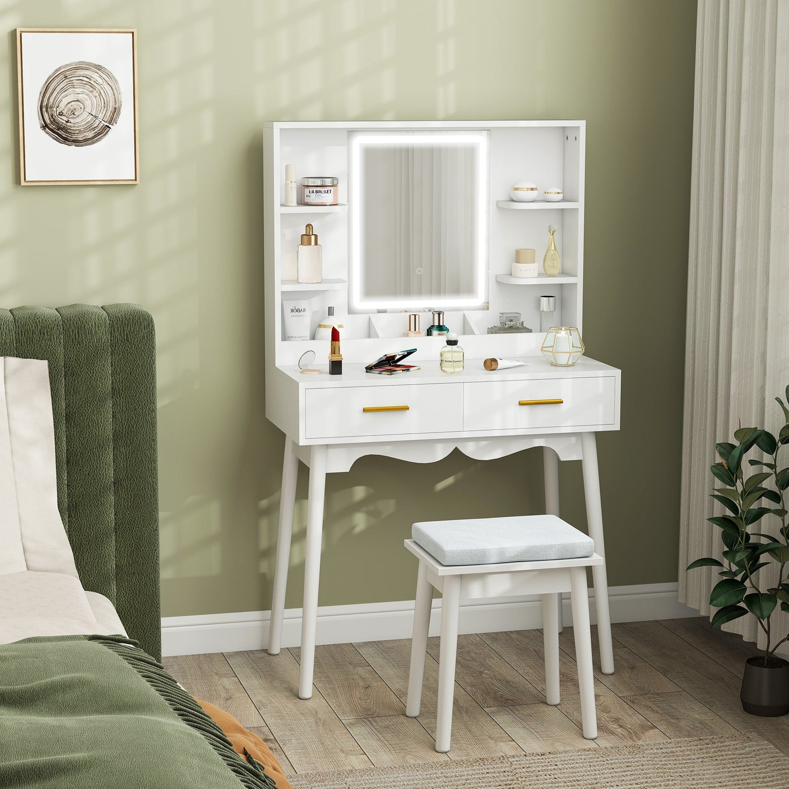 homcom elegant dressing table with led mirror white