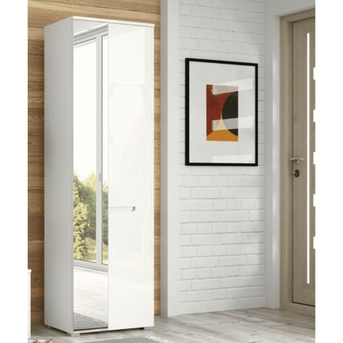 CHOICEWARDROBE Sarnia 60cm 2-door wardrobe, white high gloss with mirrored door.