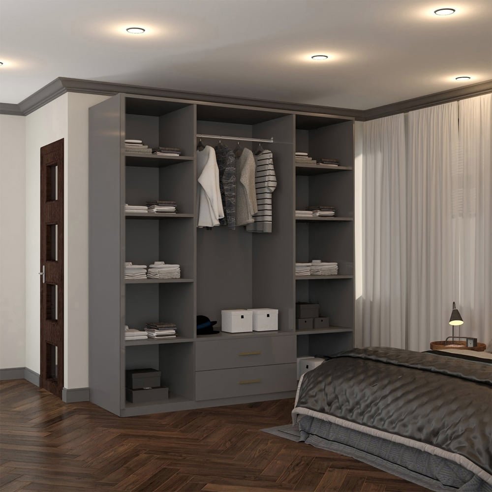 XD1 Grey High Gloss 4 Door 2 Drawer Wardrobe with gold handles