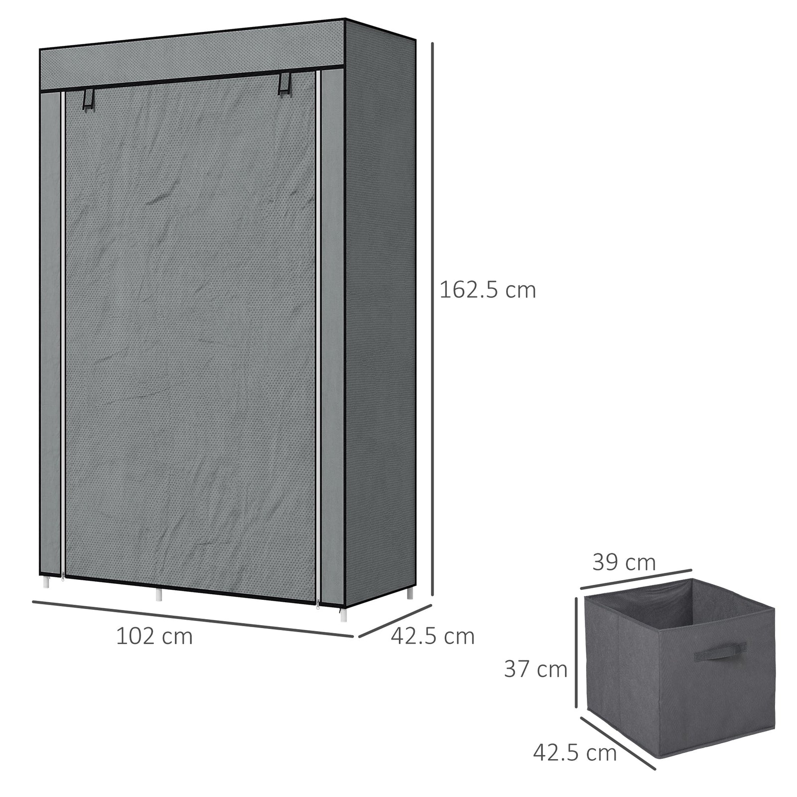 homcom fabric wardrobe portable wardrobe clothes storage unit with 5 compartments hanging rail and 2 fabric drawers 102 x 42 5 x 162 5cm dark grey