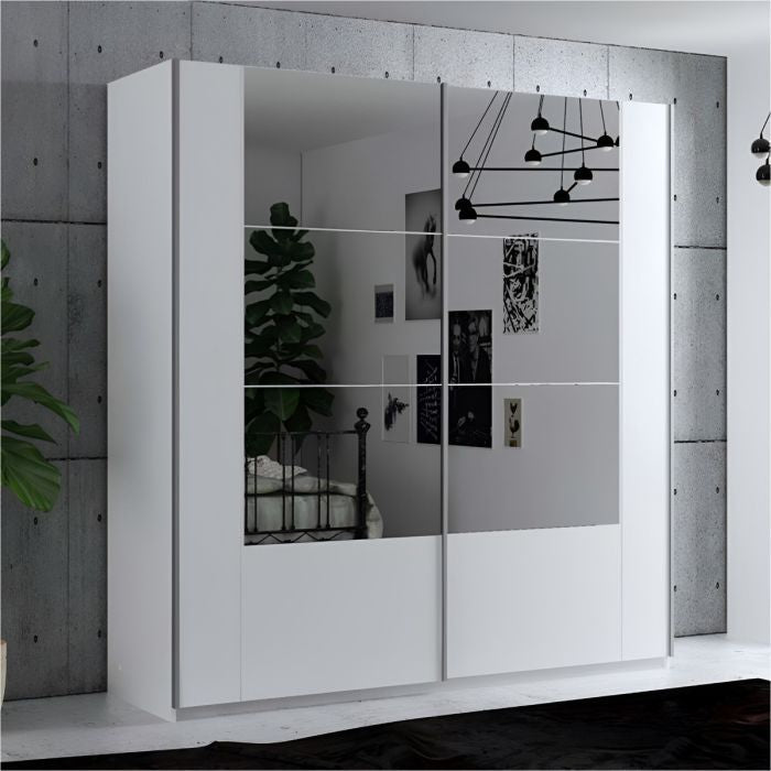 CHOICEWARDROBE DETROIT 200cm white 2-door sliding wardrobe with sectioned mirror doors.