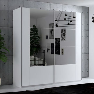 CHOICEWARDROBE DETROIT 200cm white 2-door sliding wardrobe with sectioned mirror doors.