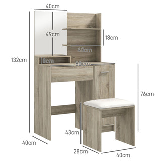 homcom dressing table and stool set with storage wood effect