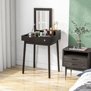 homcom dressing table with flip up mirror makeup desk with 2 drawers and pine wood legs vanity table writing desk for bedroom living room black