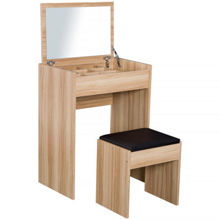 homcom dressing table with mirror and stool vanity makeup table with flip up mirror vanity desk with storage unit and padded seat wood