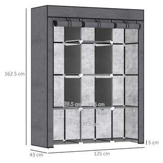 homcom fabric wardrobe with rails and shelves dark grey