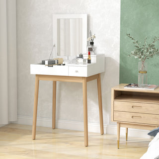 homcom dressing table with flip up mirror makeup desk with 2 drawers and pine wood legs vanity table writing desk for bedroom living room white
