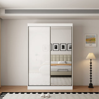CHOICEWARDROBE Pacific 150cm white 2 door sliding wardrobe with mirrored door.