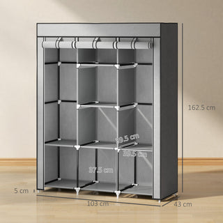 homcom fabric wardrobe with rails and shelves light grey