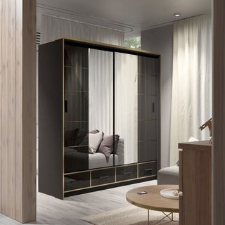 Luxembourg Sliding Wardrobe Mirrored 2 Door 203cm - Black Gloss